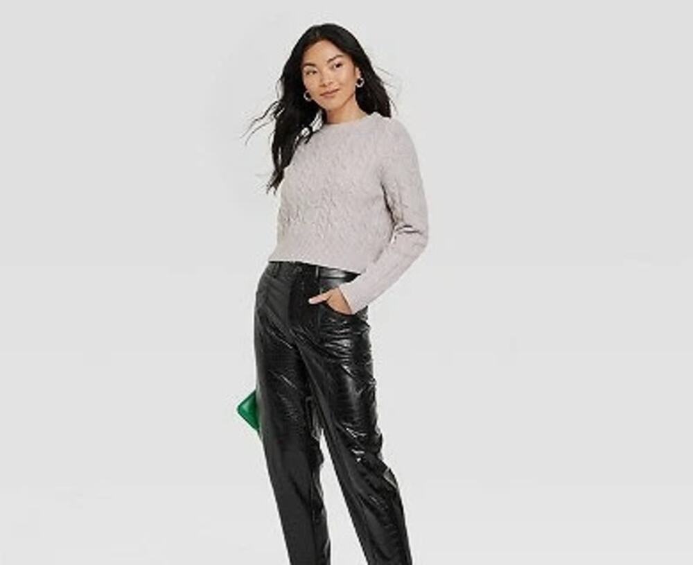 A New Day Women’s Faux Leather Pants 14 Black Croc Embossed High Rise NWT